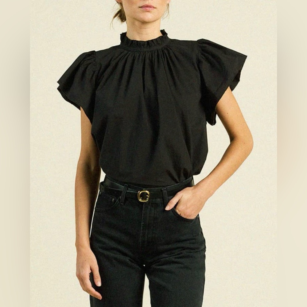 NWT! Birds Of Paradis Trovata Size XS • Carla Blouse Black High Neck Ruffle. - Picture 2 of 6